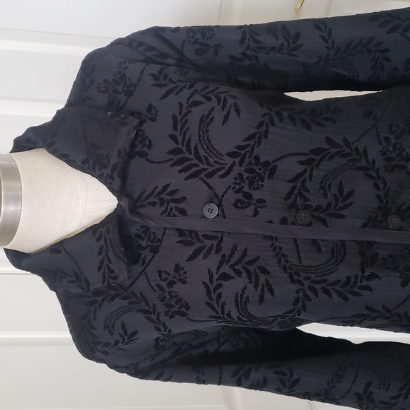 COLDWATER CREEK Black Purple Silver Velvet Jacquard Blazer Jacket Reversible - Picture 7 of 14